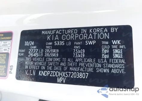 2025 Kia Sportage Plug-In Hybrid X-Line Prestige z USA, uszkodzony, nr VIN KNDPZDDHXS7203807
